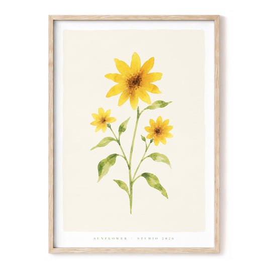 Sunlit Wildflower Study, yellow, green, beige floral wall art, front artwork view