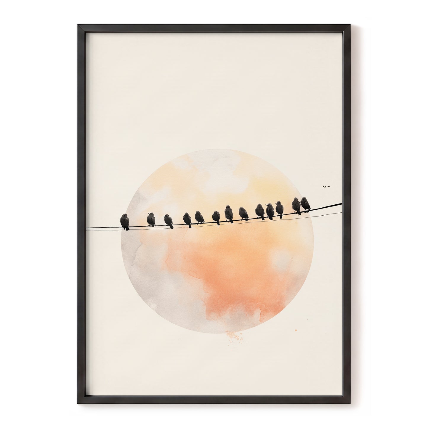 Sunset Assembly, black, beige, orange nature wall art, front artwork view