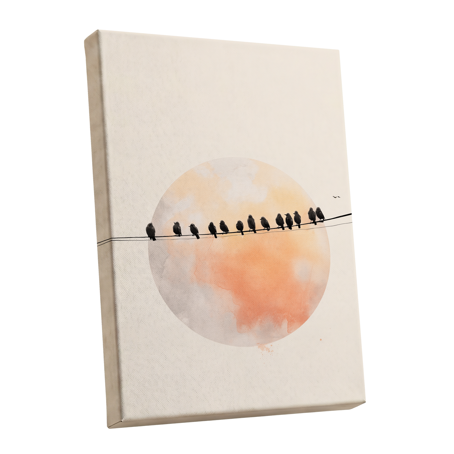 Sunset Assembly, black, beige, orange nature wall art shown as a stretched canvas wall art