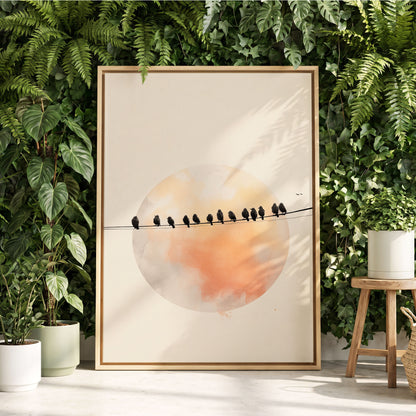 Sunset Assembly, black, beige, orange nature wall art displayed in a styled interior, gallery view 8