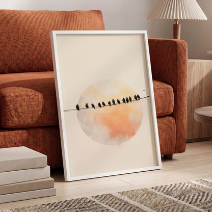 Sunset Assembly, black, beige, orange nature wall art displayed in a styled interior, gallery view 9