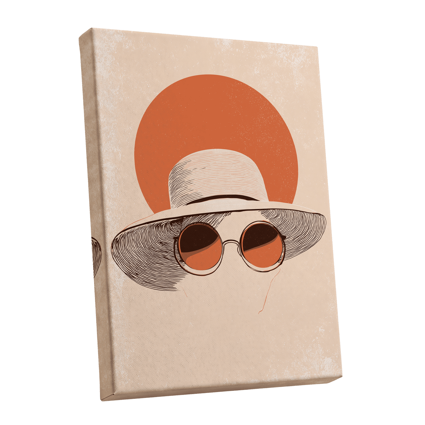 Sunshade Silhouette, beige, orange, brown minimalist wall art shown as a stretched canvas wall art