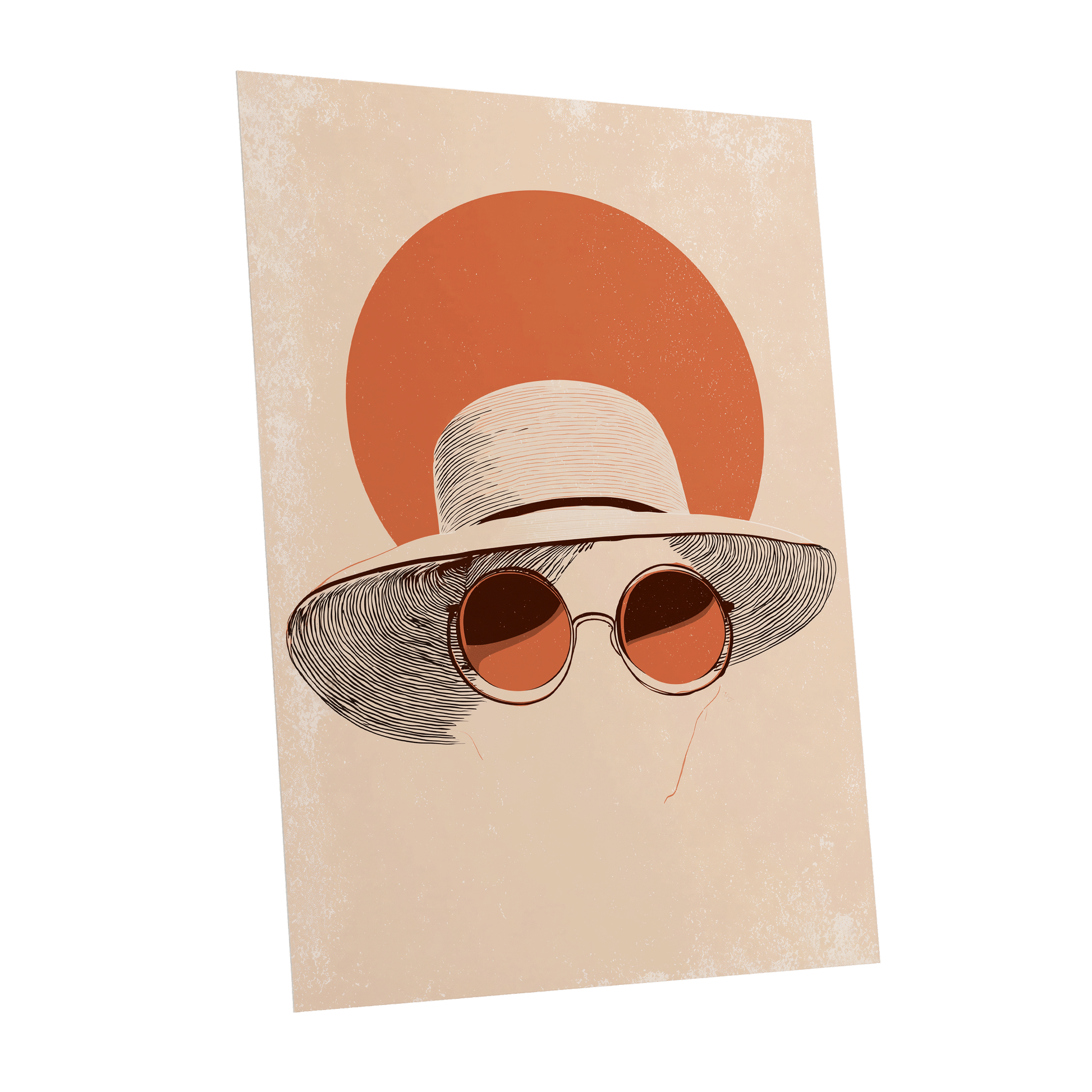 Sunshade Silhouette, beige, orange, brown minimalist wall art shown as a unframed poster wall art print