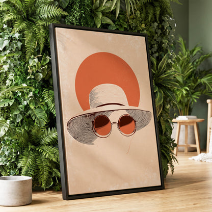 Sunshade Silhouette, beige, orange, brown minimalist wall art displayed in a styled interior, gallery view 1