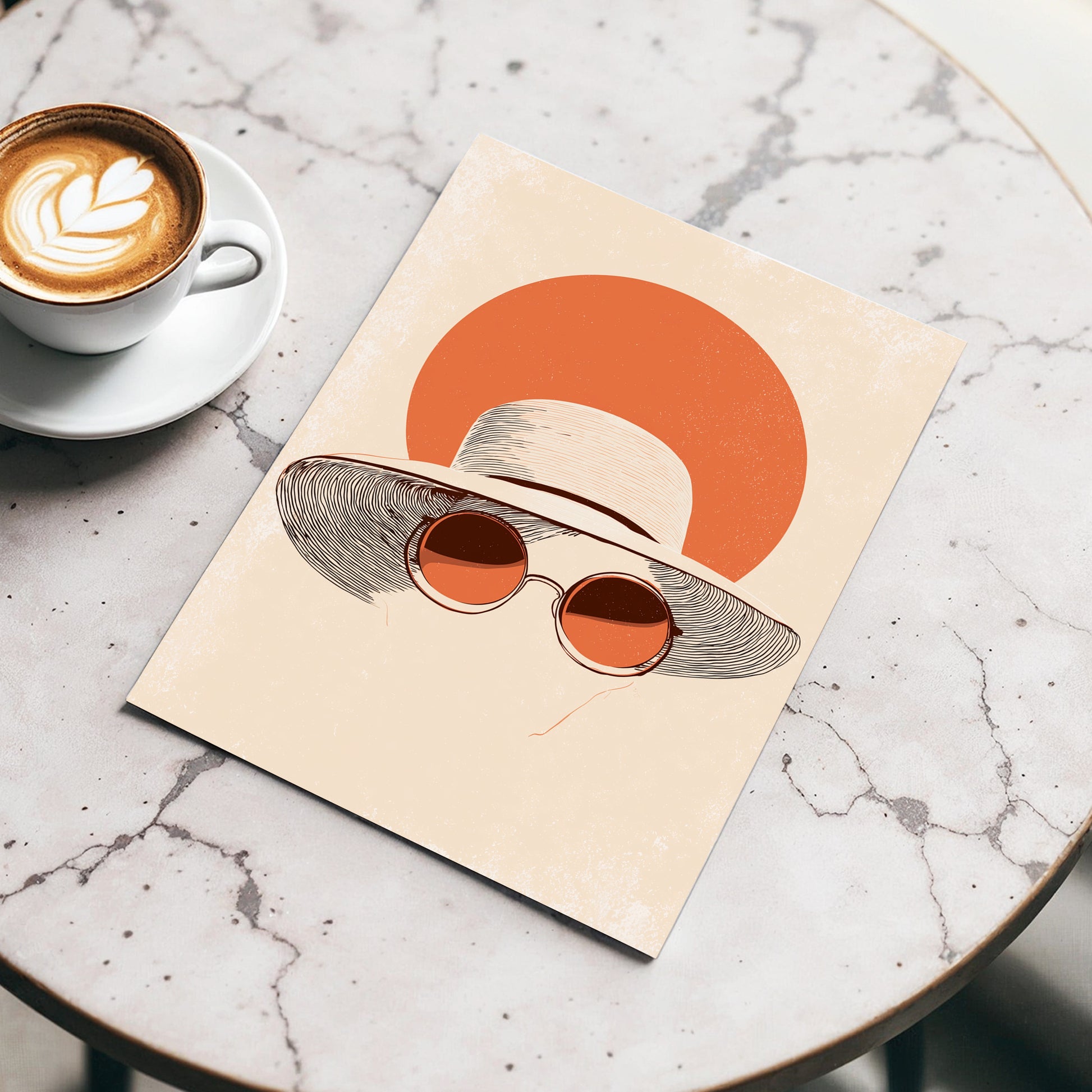 Sunshade Silhouette, beige, orange, brown minimalist wall art displayed in a styled interior, gallery view 3