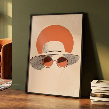 Sunshade Silhouette, beige, orange, brown minimalist wall art displayed in a styled interior, gallery view 4