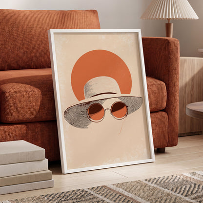 Sunshade Silhouette, beige, orange, brown minimalist wall art displayed in a styled interior, gallery view 6