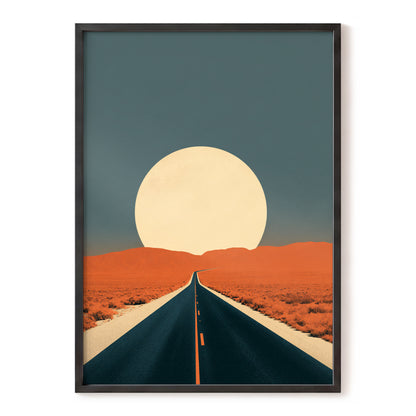 Sunward Highway, black, blue, orange nature wall art, front artwork view