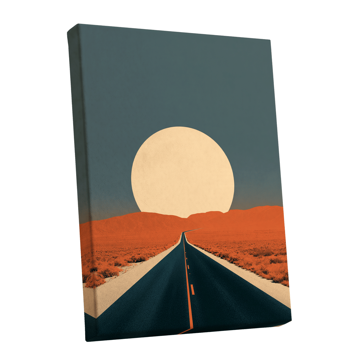 Sunward Highway, black, blue, orange nature wall art shown as a stretched canvas wall art