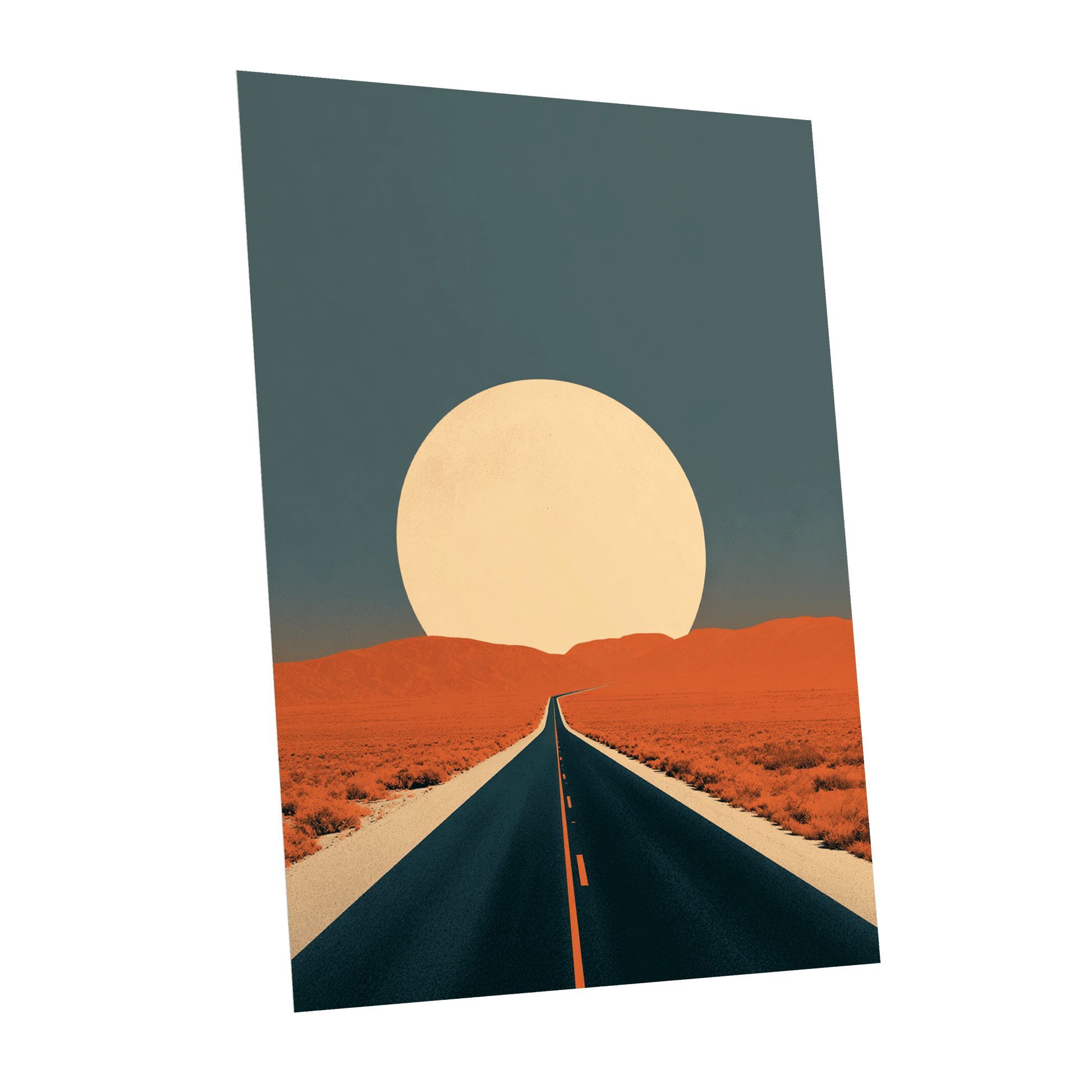 Sunward Highway, black, blue, orange nature wall art shown as a unframed poster wall art print