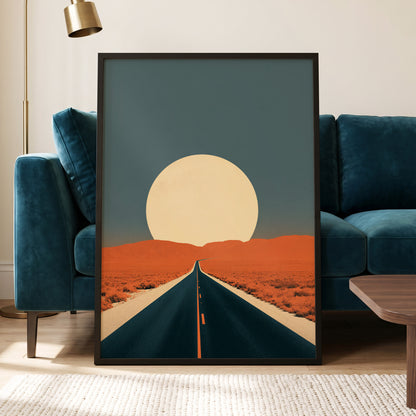 Sunward Highway, black, blue, orange nature wall art displayed in a styled interior, gallery view 6