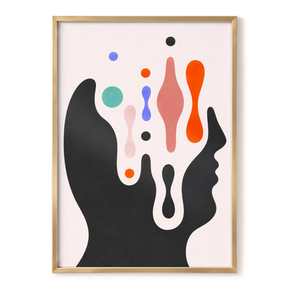 Suspended Colourplay, black, pink, orange abstract wall art, front artwork view