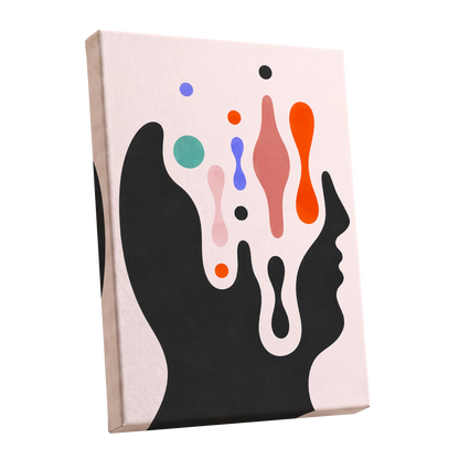 Suspended Colourplay, black, pink, orange abstract wall art shown as a stretched canvas wall art