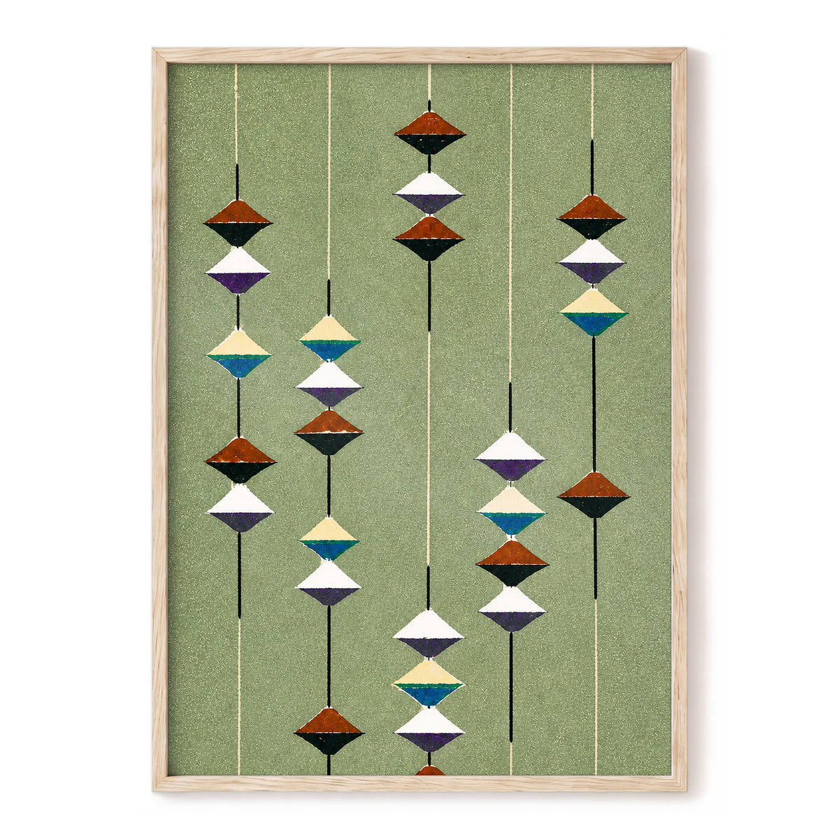 Suspended Rhythm, green, black, white abstract wall art, front artwork view