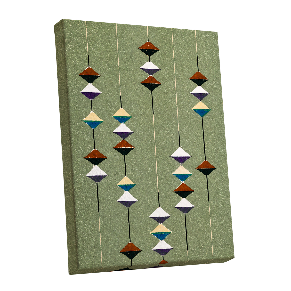Suspended Rhythm, green, black, white abstract wall art shown as a stretched canvas wall art