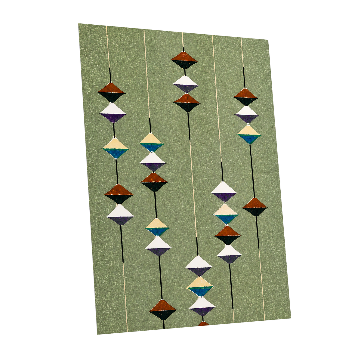 Suspended Rhythm, green, black, white abstract wall art shown as a unframed poster wall art print