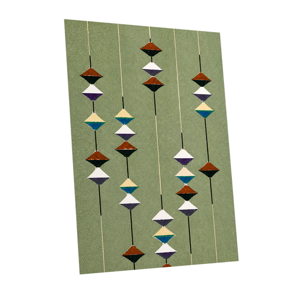 Suspended Rhythm, green, black, white abstract wall art shown as a unframed poster wall art print
