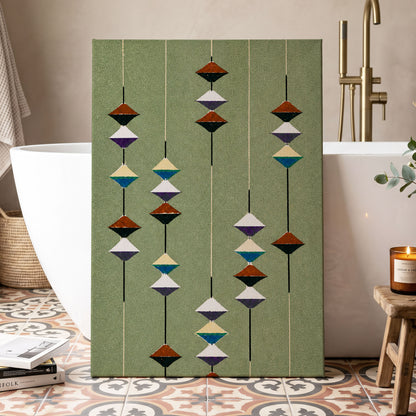 Suspended Rhythm, green, black, white abstract wall art displayed in a styled interior, gallery view 7
