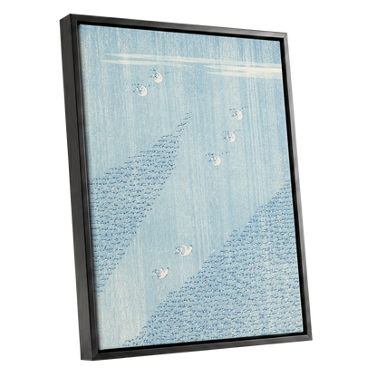 Swanwater Rhythm, blue, white, beige nature wall art shown as a black framed canvas wall art
