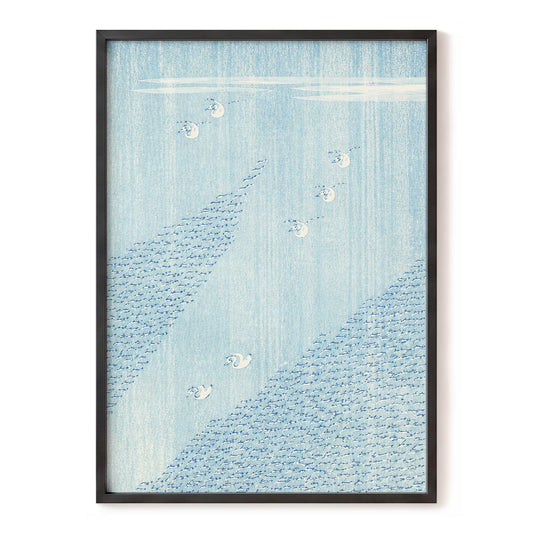 Swanwater Rhythm, blue, white, beige nature wall art, front artwork view