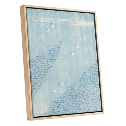 Swanwater Rhythm, blue, white, beige nature wall art shown as a oak framed canvas wall art