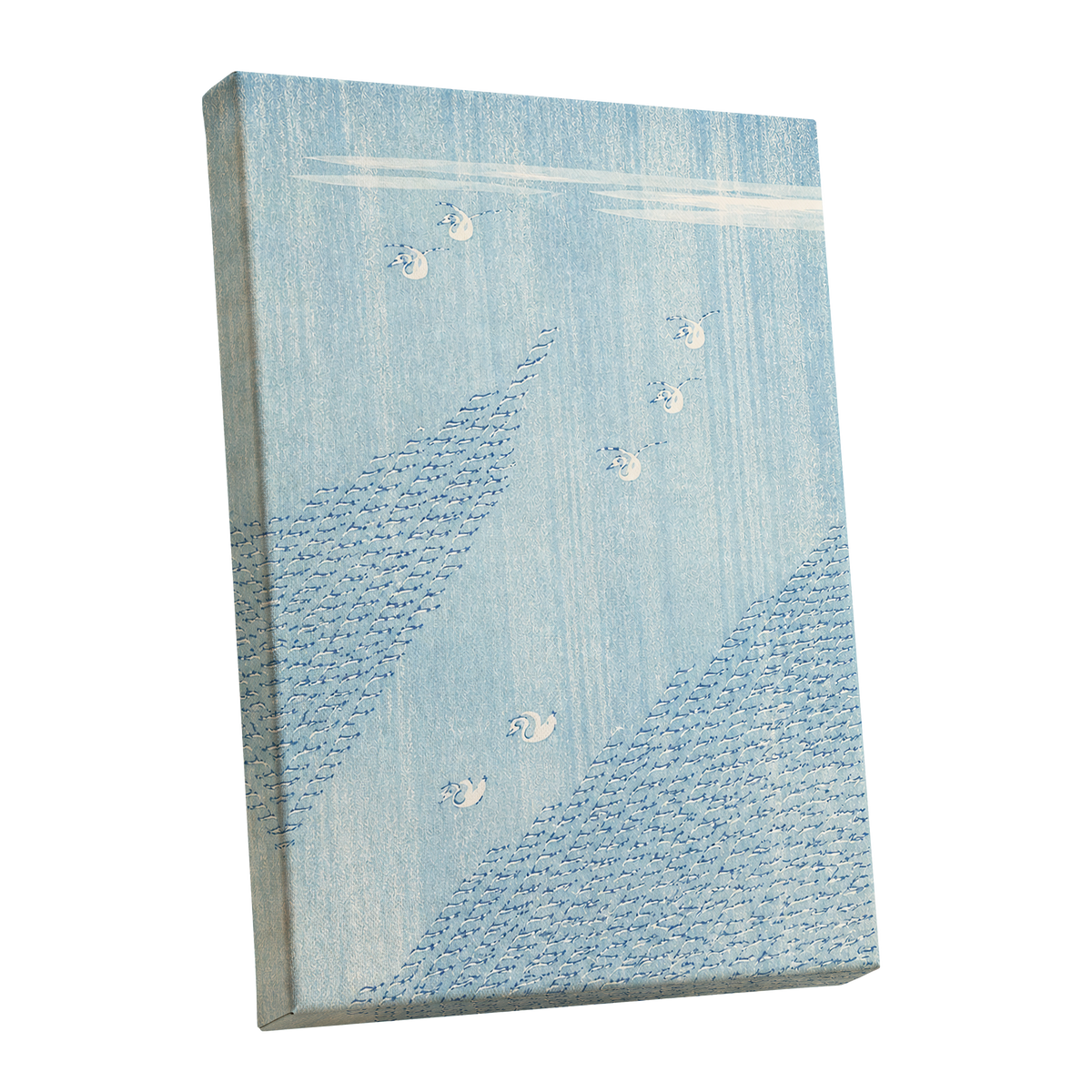 Swanwater Rhythm, blue, white, beige nature wall art shown as a stretched canvas wall art