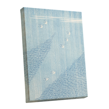 Swanwater Rhythm, blue, white, beige nature wall art shown as a stretched canvas wall art