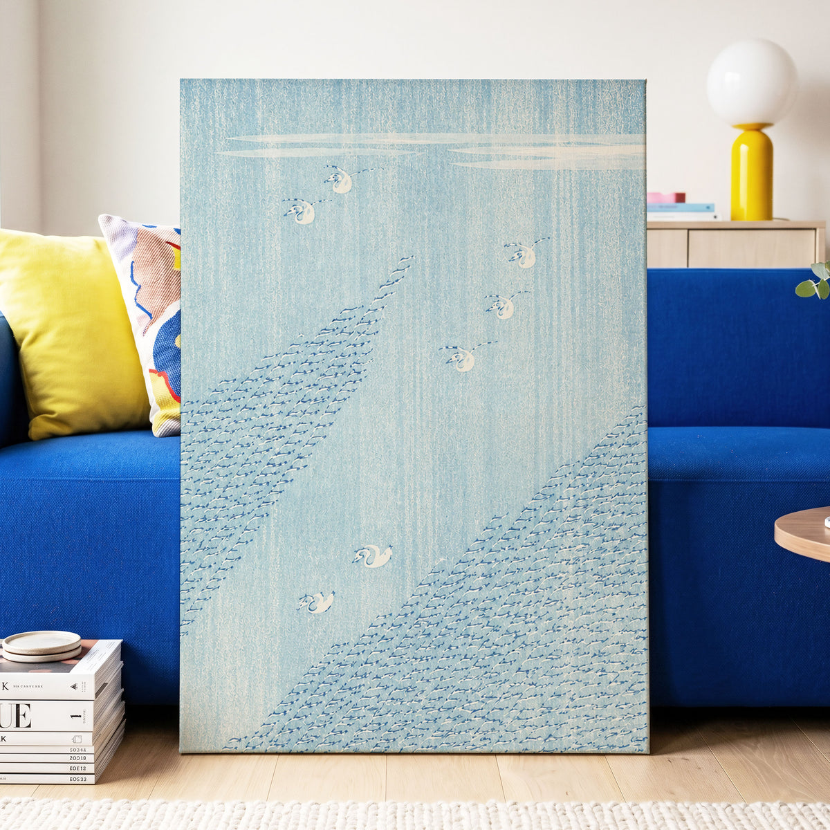 Swanwater Rhythm, blue, white, beige nature wall art displayed in a styled interior, gallery view 3