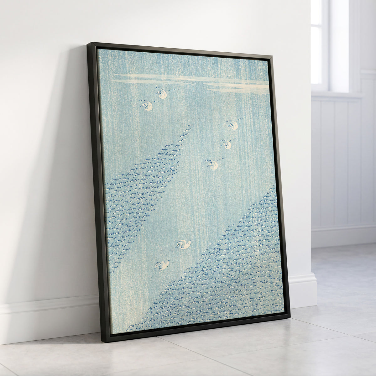 Swanwater Rhythm, blue, white, beige nature wall art displayed in a styled interior, gallery view 4