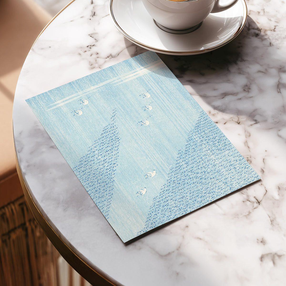 Swanwater Rhythm, blue, white, beige nature wall art displayed in a styled interior, gallery view 5