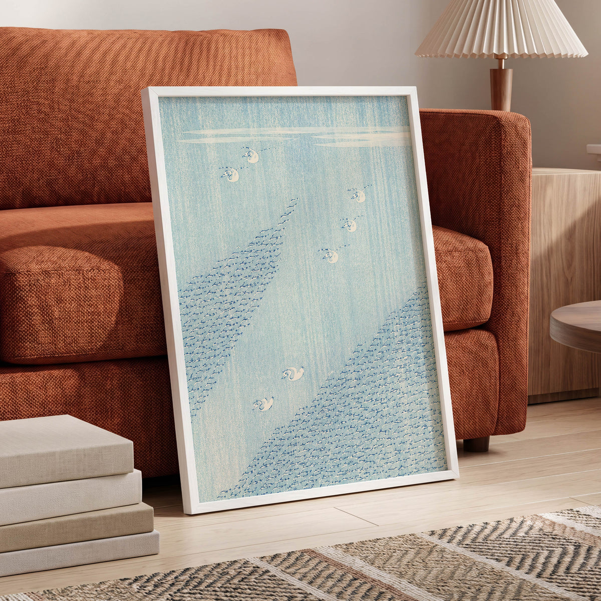 Swanwater Rhythm, blue, white, beige nature wall art displayed in a styled interior, gallery view 6