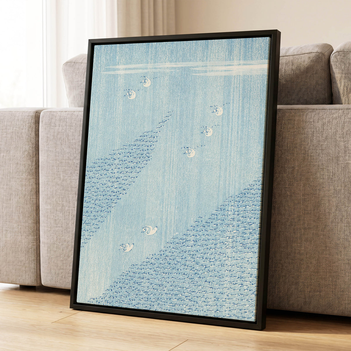 Swanwater Rhythm, blue, white, beige nature wall art displayed in a styled interior, gallery view 8