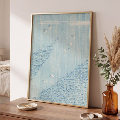 Swanwater Rhythm, blue, white, beige nature wall art displayed in a styled interior, gallery view 9