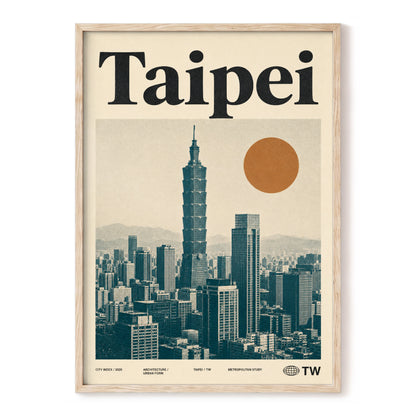 Taipei City Index, beige, black, brown minimalist wall art, front artwork view