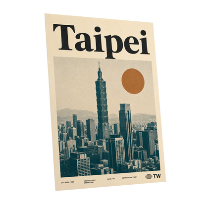 Taipei City Index, beige, black, brown minimalist wall art shown as a unframed poster wall art print