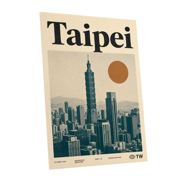 Taipei City Index, beige, black, brown minimalist wall art shown as a unframed poster wall art print