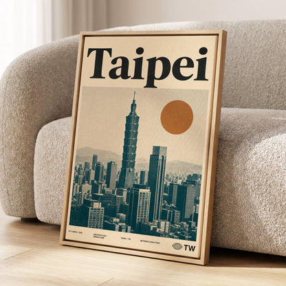 Taipei City Index, beige, black, brown minimalist wall art displayed in a styled interior, gallery view 1