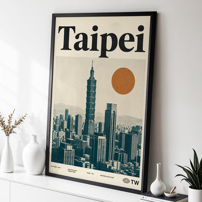 Taipei City Index, beige, black, brown minimalist wall art displayed in a styled interior, gallery view 2