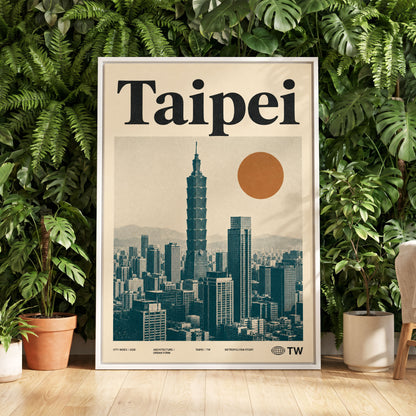 Taipei City Index, beige, black, brown minimalist wall art displayed in a styled interior, gallery view 5