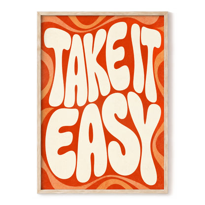 Take It Easy Groove, orange, beige abstract wall art, front artwork view