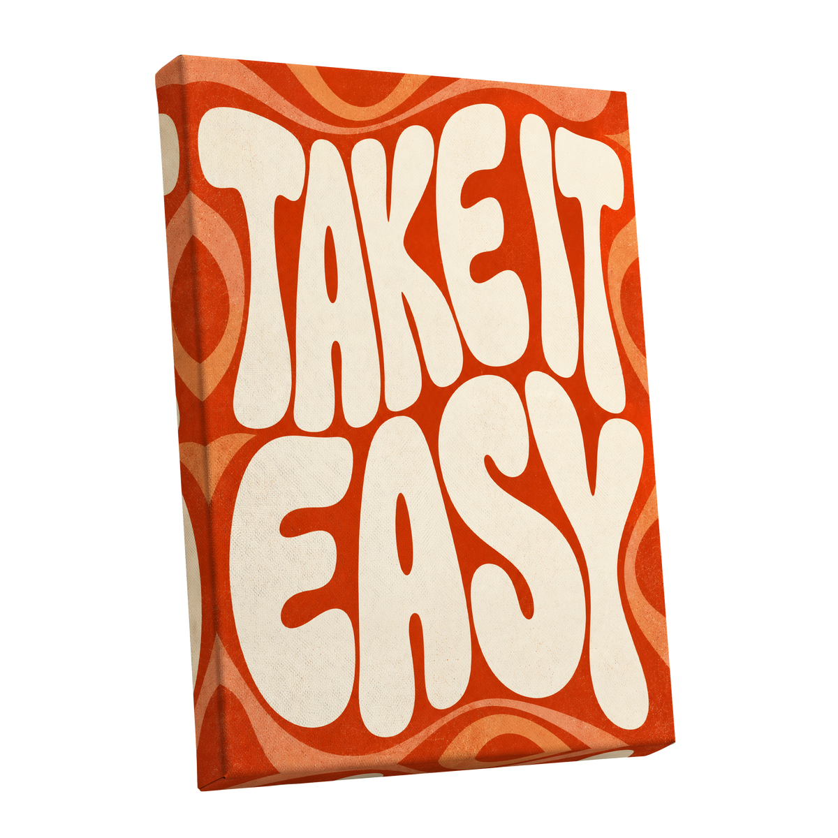 Take It Easy Groove, orange, beige abstract wall art shown as a stretched canvas wall art