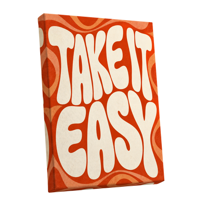 Take It Easy Groove, orange, beige abstract wall art shown as a stretched canvas wall art