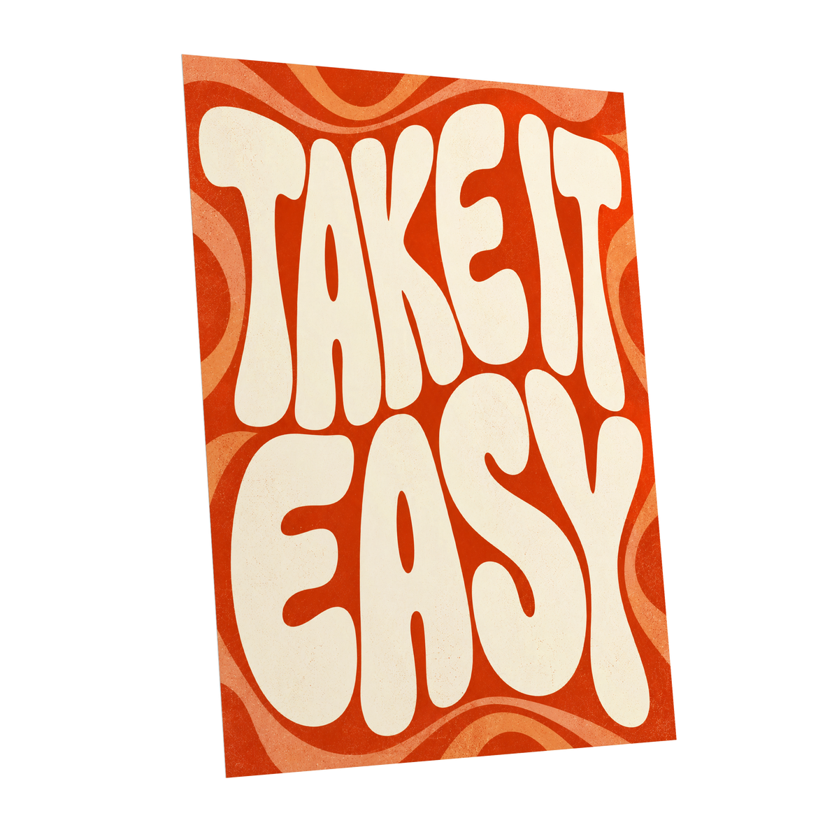 Take It Easy Groove, orange, beige abstract wall art shown as a unframed poster wall art print