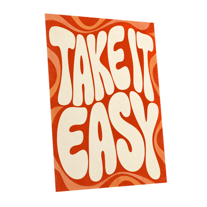 Take It Easy Groove, orange, beige abstract wall art shown as a unframed poster wall art print