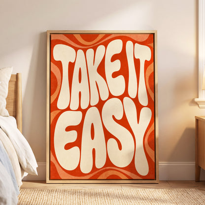 Take It Easy Groove, orange, beige abstract wall art displayed in a styled interior, gallery view 5