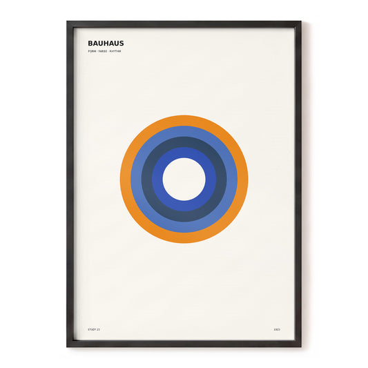 Tangerine Blue Rings, beige, blue, orange minimalist wall art, front artwork view