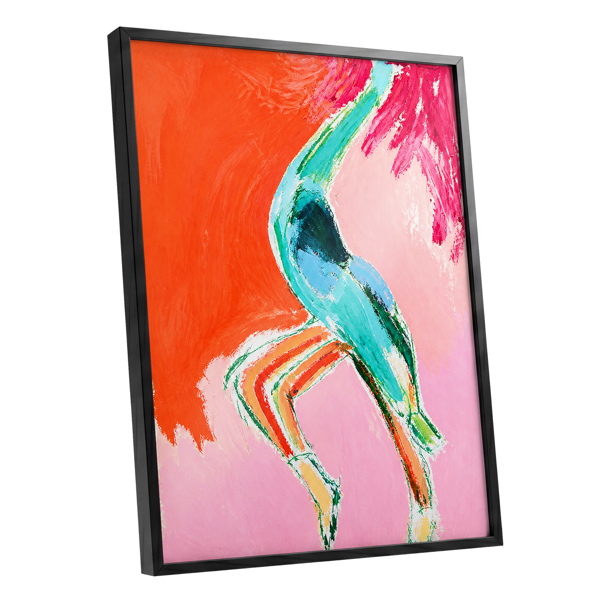 Tangerine Current, orange, pink, blue abstract wall art shown as a black framed poster wall art print