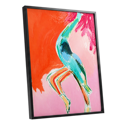 Tangerine Current, orange, pink, blue abstract wall art shown as a black framed poster wall art print