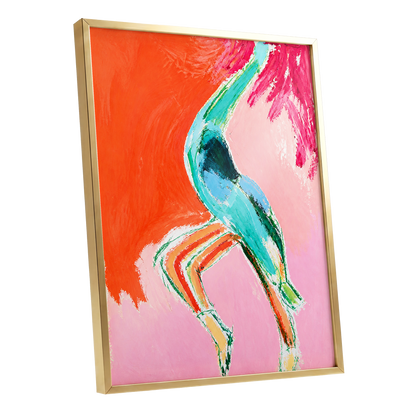 Tangerine Current, orange, pink, blue abstract wall art shown as a gold framed poster wall art print