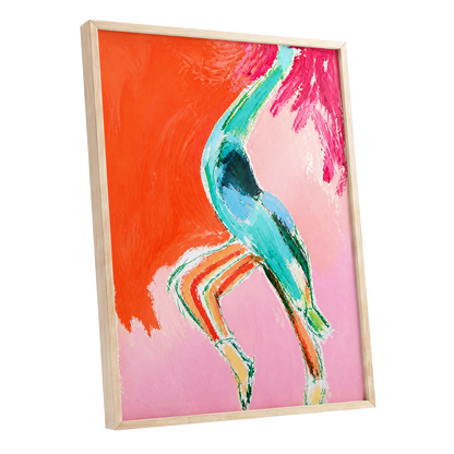 Tangerine Current, orange, pink, blue abstract wall art shown as a oak framed poster wall art print